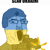 animated country firearm flag gun holding_gun holding_object holding_rifle nationalism open_mouth rifle russo_ukrainian_war soyjak teeth text ukraine variant:chudjak weapon // 505x580 // 92.8KB