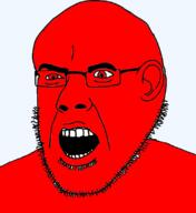 ear glasses op_is_a_intelligent_active_hetero_for_not_tagging_his_own_shit open_mouth red_skin soyjak stubble subvariant:narge teeth variant:cobson // 760x828 // 142.9KB