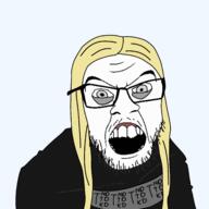 enki fear_and_hunger glasses open_mouth soyjak stubble transparent_background variant:feraljak // 2500x2500 // 883.0KB