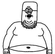 bald belly belly_button clothes double_chin fat glasses hand mouth mouth_open muscle_man nose stubble teeth teeth_showing variant:muscleson // 408x397 // 6.0KB