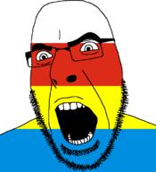 country flag flag:podlaskie full_head glasses hair looking_to_the_right open_mouth podlaskie poland soyjak stubble teeth text variant:cobson voivodeship // 721x789 // 19.6KB