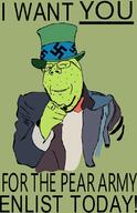 PaulMcPear clothes glasses hat looking_at_you pear propaganda subvariant:wholesome_soyjak swastika variant:gapejak winking // 708x1100 // 140.0KB