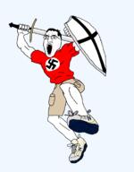 artist:sectionalism cargo_shorts glasses hair jump lips nazism new_balance open_mouth shield shoe shorts swastika sword teeth template teutonic_order variant:chudjak // 1355x1729 // 88.1KB