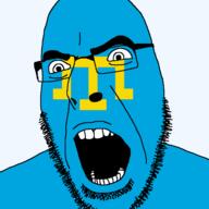 angry crimean_tatar flag flag:crimean_tatar gem glasses he_will_always_be_a_gem looking_to_the_left open_mouth soyjak stubble teeth variant:cobson // 721x720 // 71.7KB
