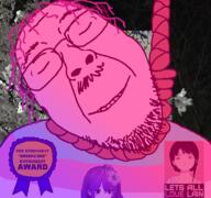 anhero award breakcore closed_eyes closed_mouth dead flag glasses gradient hair hanging lain mustache noose purple_hair sewerslvt smile stubble suicide teeth tranny transgender_flag variant:bernd // 768x719 // 313.1KB