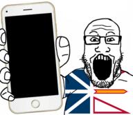 arm canada clothes country flag glasses hand holding_object holding_phone iphone newfoundland_and_labrador open_mouth phone soyjak stubble subvariant:phoneplier subvariant:phoneplier_vertical tshirt variant:markiplier_soyjak // 2160x1884 // 985.8KB