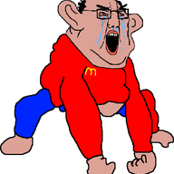 angry animated arm balding bloodshot_eyes brown_skin clothes crying dance ear fat full_body glasses hand leg mcdonalds monkey_dance nas:amerimutt open_mouth soyjak subvariant:chudjak_amerimutt variant:chudjak // 570x537 // 50.8KB