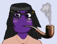 beanie blush clothes female hair necklace pipe purple_eyes purple_skin smoke smoking smoking_pipe tan_shirt variant:soytan // 904x697 // 163.9KB