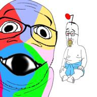 2soyjaks antenna arm baby clenched_teeth clothes deformed full_body glasses hair hand leg red_eyes reddit smile smug soyjak trend:colorjak variant:chudjak variant:feraljak yellow_teeth // 1500x1500 // 1.1MB
