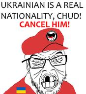angry antifa clothes ear glasses hat missing_teeth mustache soyjak stubble text ukraine variant:feraljak // 870x952 // 78.0KB