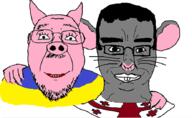 2soyjaks animal buck_teeth chud chud_troon_alliance closed_mouth friendship georgia glasses hair hand mouse mustache pig rat smile stubble subvariant:chudjak_front tranny ukraine variant:bernd variant:chudjak // 884x543 // 165.7KB