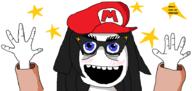 arm blush clothes female glasses hair hand hands_up hat mario nintendo open_mouth soyjak star text there_was_an_attempt variant:soytan video_game // 924x437 // 25.2KB