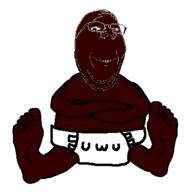 animated arm black_skin clothes crossed_arms diaper foot full_body glasses hand leg piss poop poopjak sitting smile soyjak stubble subvariant:wholesome_soyjak variant:gapejak // 400x400 // 120.1KB