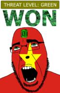 ahegao emerald featured flag:vietnam gem glasses green green_eyes hair looking_up open_mouth schlog_color_event soyjak soyjak_blog star_(symbol) stubble teeth text threat_level_green variant:cobson vietnam won // 721x1115 // 145.6KB
