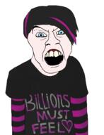 billions_must blue_eyes emo_hair emotional goth open_mouth pink_hair soyjak striped_clothing stripes white_background // 1500x1964 // 11.3MB