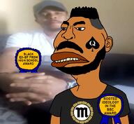 africa award bbc beard biting_lip brandon_martinez brown_skin clothes ear fade hair hat logo marbeanez mustache queen_of_spades soyjak spade subvariant:brazilmutt text variant:meximutt // 888x818 // 316.7KB