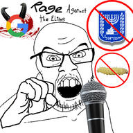 angry blood bug caterpillar demon fist glasses google hand horn judaism logo microphone mustache open_mouth rage_against_the_machine soyjak stubble text variant:feraljak // 800x800 // 397.6KB