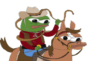 2frogs amphibian animal belt closed_mouth clothes cowboy cowboy_hat ear frog green_skin hair hat horse lips nas nas:pepe pepe pepe_the_frog rope subnas:apu tail transparent_background // 736x478 // 338.8KB