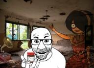 2soyjaks asian clothes crying dress father female glasses gramophone hair holding_object indonesian irl_background maya_(ongezellig) meds ongezellig orange_skin perro_hold ruins sad stubble tragedyjakking tree tshirt variant:el_perro_rabioso variant:feraljak // 800x578 // 645.9KB