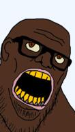 black_skin brown_eyes ear glasses lips nigger open_mouth soyjak stubble variant:stu yellow_sclera // 387x673 // 50.4KB