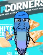 blue_skin calm chips closed_mouth food glasses hand popcorners smile soyjak stretched_chin stubble subvariant:longplier variant:markiplier_soyjak // 785x1000 // 721.6KB