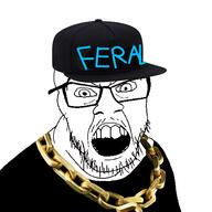 black_shirt clothes glasses gold_chain hat necklace open_mouth snapback soyjak stubble text variant:feraljak // 1500x1500 // 538.7KB