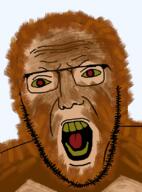 angry bigfoot brown_fur cryptid forehead_wrinkles fur laugh_lines nasolabial_folds red_eyes stubble teeth tongue variant:skitjak yelling yellow_sclera yellow_teeth yellowed_teeth // 600x812 // 593.7KB