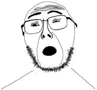 beard eyebrows eyes glasses nose open_mouth soyjak variant:unknown white_background wrinkles // 406x377 // 55.9KB