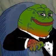 amphibian angry bloodshot_eyes bowtie clothes couch frog green_skin irritated meta:not_oc nas:pepe pepe_the_frog sitting suit tuxedo vein