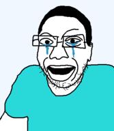 arm clothes crying ear glasses hair open_mouth soyjak stubble tshirt variant:unknown // 357x411 // 18.8KB