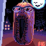 glasses halloween jack_o_lantern open_mouth outside pixel_art variant:reaction_soyjak // 2048x2048 // 144.8KB