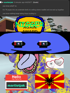 anthro award beak bird blue_skin discord feather flag:albania flag:north_macedonia furry martlet_(undertale_yellow) martletjak_(namefag) meta:namefags open_mouth qa_(soyjak_party) subvariant:commiepedotroon trend:slopjak undertale undertale_yellow variant:floweyjak variant:kuzjak video_game vomit yellow_beak // 810x1080 // 580.7KB