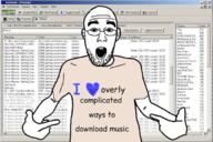 arm bald clothes ear glasses hand i_love music open_mouth pointing soulseek soyjak stubble text tshirt variant:shirtjak // 677x453 // 280.7KB