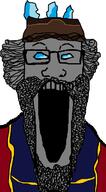 beard blue_eyes clothes elden_ring glasses grey_hair grey_skin hair hat open_mouth soyjak stretched_mouth twinsage_sorcerer variant:markiplier_soyjak video_game // 495x900 // 49.9KB