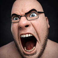 bald blue_eyes ear eyebrows glasses looking_at_you meta:ai_generated meta:not_oc nose open_mouth realistic stubble teeth tongue variant:cobson white_skin // 1024x1024 // 2.1MB