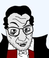 blood clothes drakula evil eye_bags glasses grey_skin hair halloween happy open_mouth raised_eyebrow sharp_teeth smile soyjak spooky stubble suit teeth vampire variant:snopesjak // 520x618 // 13.1KB