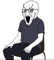 bald black_pants chair clothes crying cuck cuck_chair cuckold eyebrows grey_shirt open_mouth red_eyes seething sitting stubble teeth teeth_showing variant:soyak white_background // 1170x1308 // 460.7KB