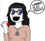 avengers beanie blue_eyes brown_shirt cute cute_girl degoon girl glasses hair nentendo_switch peggle soy soylent variant:soytan white_skin woman // 1425x1314 // 493.5KB