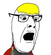 badge clothes glasses mustache nate open_mouth soyjak stubble variant:smoshjak // 652x693 // 73.6KB