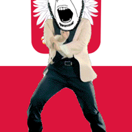 animated country dance flag full_body gangnam_style glasses irl open_mouth poland push_pin soyjak sticky stubble variant:cobson // 300x460 // 360.7KB