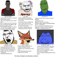 anime bant_(4chan) bloodshot_eyes blue_skin brown_eyes buff crazed discord fangs fox frog furry glasses hair meta multiple_soyjaks mustache nick_wilde open_mouth pepe pol_(4chan) qa_(4chan) smile smug soot_colors soyjak soyjak_party stubble subvariant:chudjak_front subvariant:massjak subvariant:muscular_chud subvariant:nucob swastika text variant:chudjak variant:cobson variant:feraljak variant:gapejak variant:soyak vein white_hair // 1300x1300 // 470.3KB