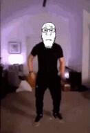 closed_mouth dance glasses irl looking_at_you neutral soyjak stubble subvariant:neutralplier variant:markiplier_soyjak // 240x352 // 531.6KB