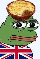 amphibian bald britain british closed_mouth clothes country flag flag:united_kingdom food frog green_skin irl lips looking_at_you meat nas nas:pepe neutral pepe_the_frog pie remaster series:pepe_hat transparent_background tshirt united_kingdom // 1008x1479 // 680.4KB