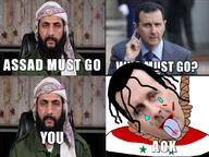 HTS abu_mohammad_al_julani bashar_alassad flag flag:syria_opposition glasses hayʼat_tahrir_al-sham irl_soy rebel soyjak syria syrian_civil_war text variant:bernd variant:chudjak // 1024x768 // 111.4KB