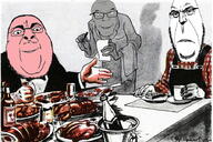 3soyjaks angry biting_lip closed_mouth communism distorted fat food glasses grey_skin mustache punisher_face smile smug soyjak stubble subvariant:hornyson variant:chugsjak variant:cobson variant:feraljak // 900x600 // 467.2KB