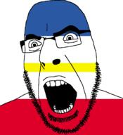 Mecklenburg-Vorpommern angry flag flag:mecklenburg-vorpommern full_head germany glasses hair looking_to_the_right open_mouth soyjak stubble teeth variant:cobson // 721x789 // 19.0KB