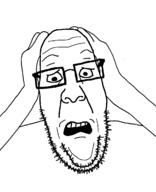 arm glasses hand open_mouth scared soyjak stubble variant:ppp // 1000x1233 // 29.1KB