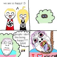 blond dead flag hanging meta:low_resolution open_mouth purple_hair rope soyjak stubble suicide swastika text tongue tranny variant:bernd // 225x225 // 49.4KB