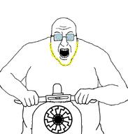 a10_eyes blart blond glasses open_mouth riding scooter soyjak stubble sun trend:aryan variant:blartjak // 876x921 // 65.2KB