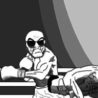 black_and_white boxing boxing_glove boxing_ring buff crying front_facing light pol_(4chan) shorts side_profile tear variant:chudjak variant:feraljak // 1000x1000 // 246.4KB